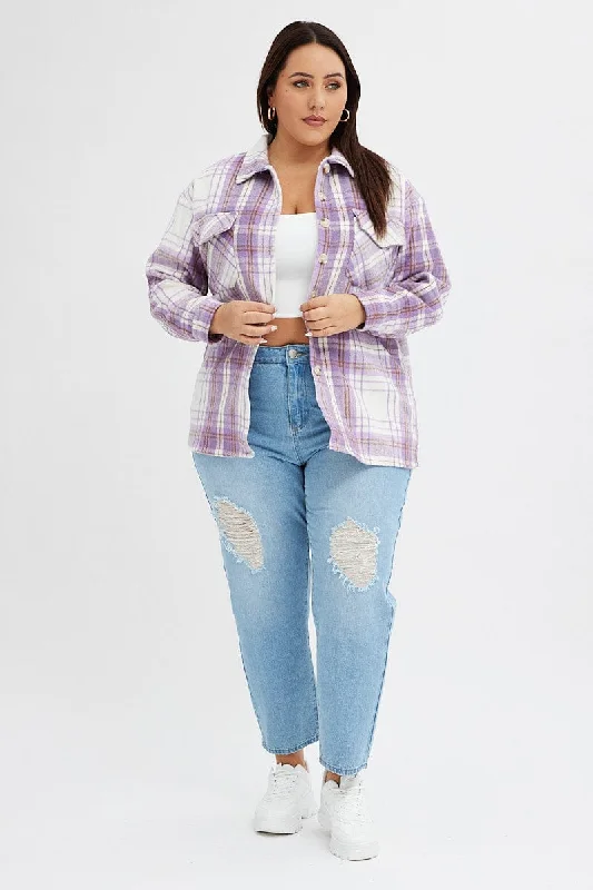 Purple Check Relaxed Shirt Long Sleeve