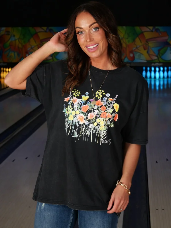 Rebel Club By Shine On Wild Garden Boyfriend Tee Acid Black