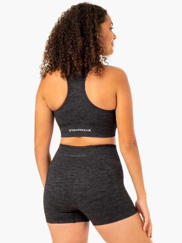 Rib Seamless Sports Bra - Black Marl