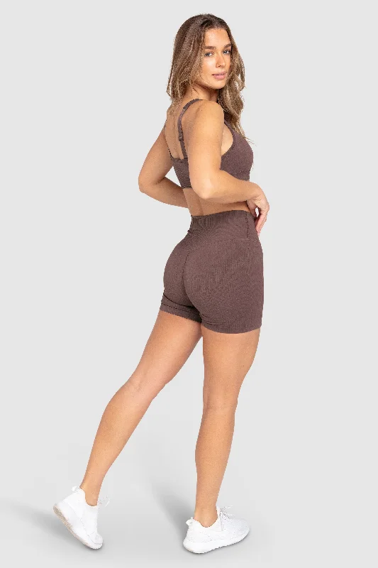 Ribbed Seamless Shorts - Espresso Brown