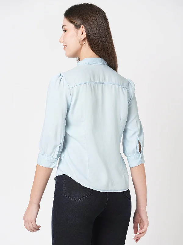 Women Slim Fit Light Blue Casual Shirt