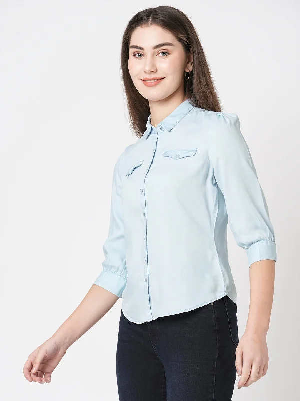 Women Slim Fit Light Blue Casual Shirt