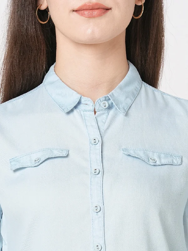 Women Slim Fit Light Blue Casual Shirt