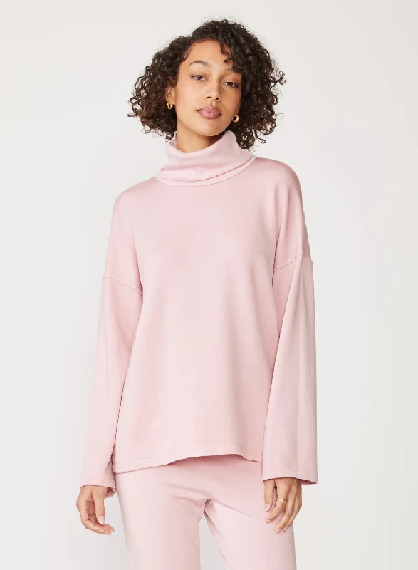 Softest Fleece Turtleneck Top in Chalk Pink