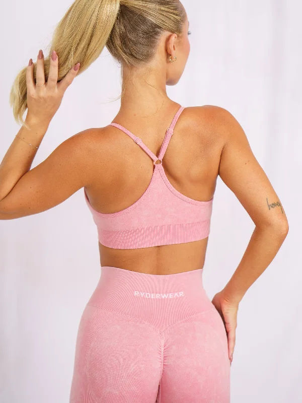 Stonewash Seamless Sports Bra - Coral Stonewash