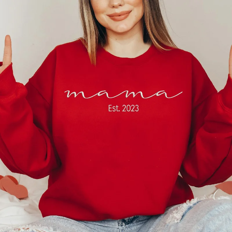 Trendy Embroidered Mama Sweatshirt, Unique Mothers Day Gift for New Mamas, Customizable with Est Year, ES019