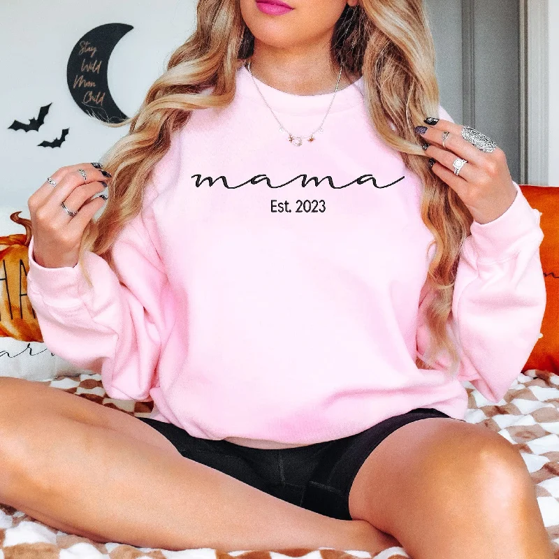 Trendy Embroidered Mama Sweatshirt, Unique Mothers Day Gift for New Mamas, Customizable with Est Year, ES019