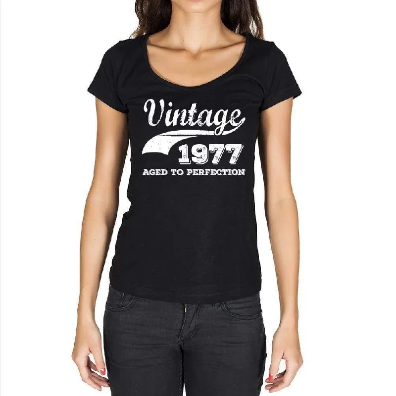 Vintage Aged to Perfection 1977, Black, Women's Short Sleeve Round Neck T-shirt, gift t-shirt 00345