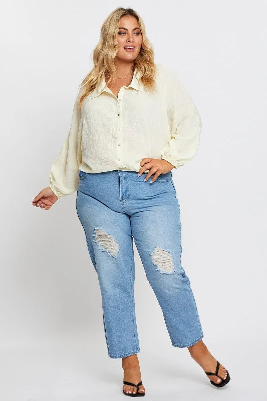 White Textured Shirt Off Long Sleeve