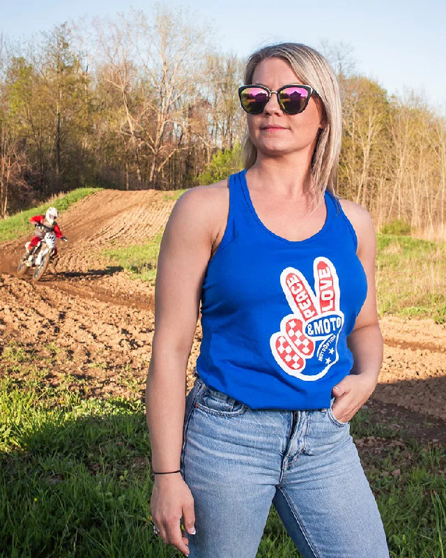 Womens Peace Love & Moto Tank - Blue