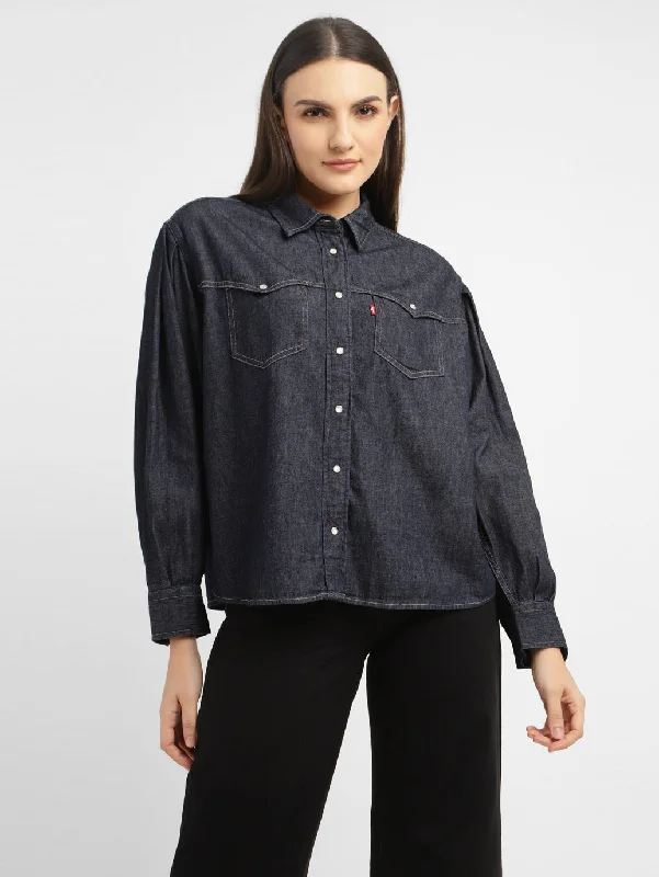 Women's Solid Spread Collar Shirt