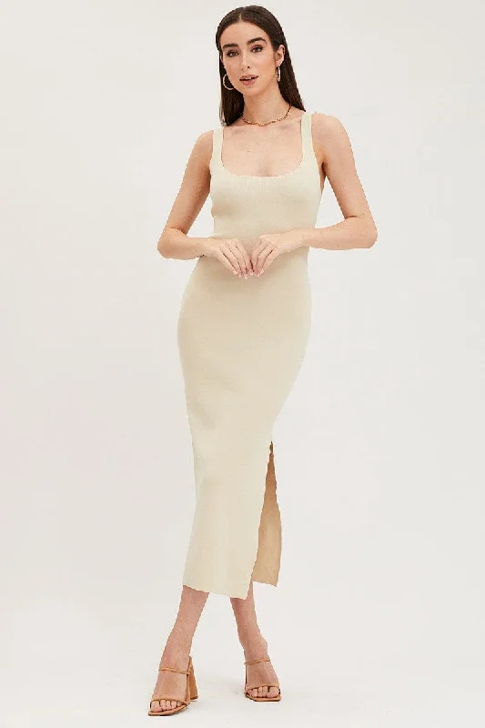 Beige Cut Out Back Knit Dress