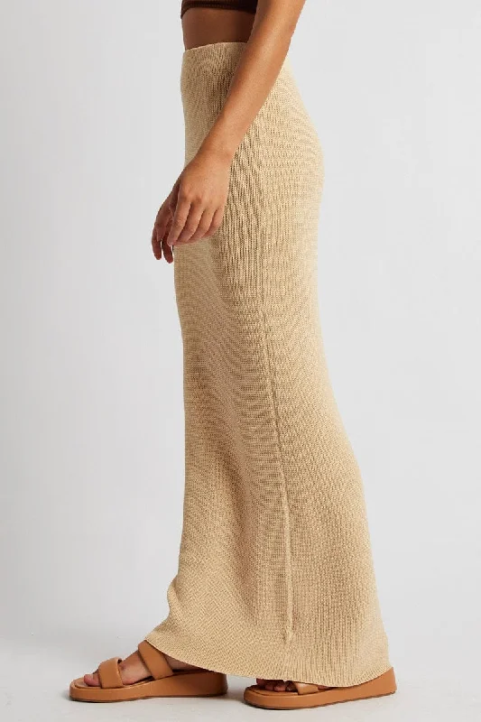 Beige Knit Skirt Maxi High Rise