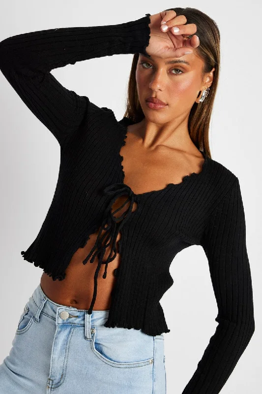 Black Tie Up Cardigan Long Sleeve