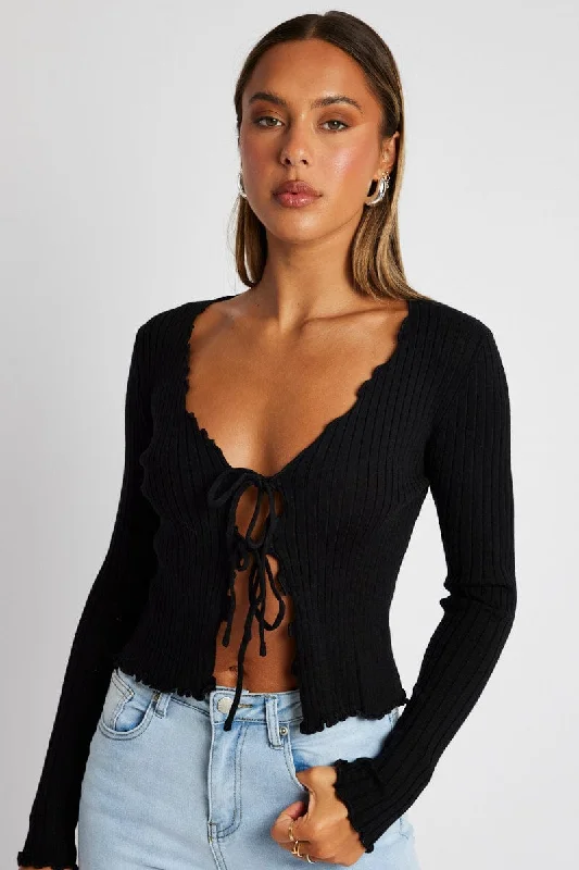 Black Tie Up Cardigan Long Sleeve