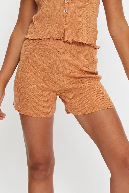 Brown Knit Shorts