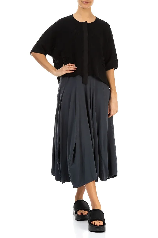 Button Band Boxy Black Linen Cardigan