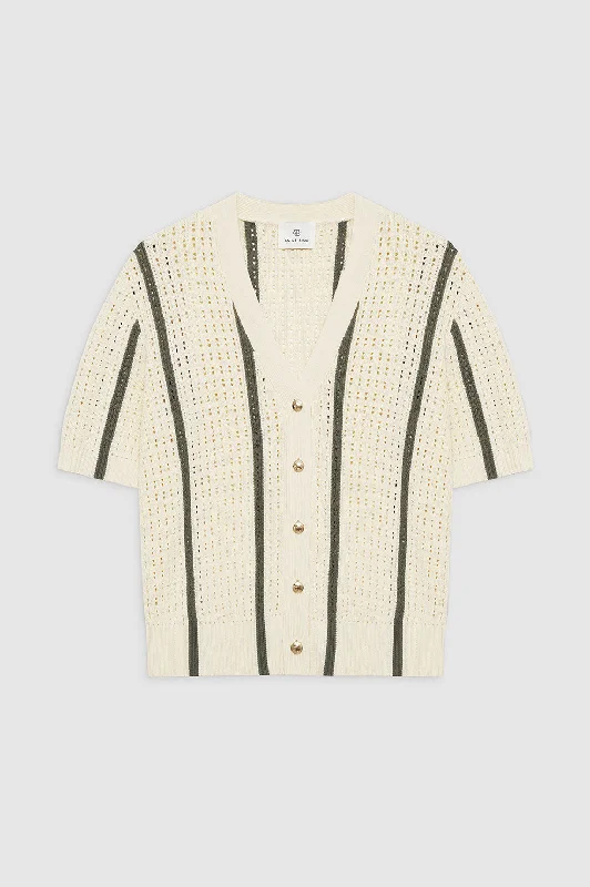 Camryn Cardigan - Ivory And Army Green Stripe