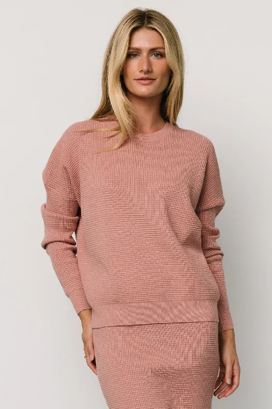 Carey Waffle Sweater | Rose