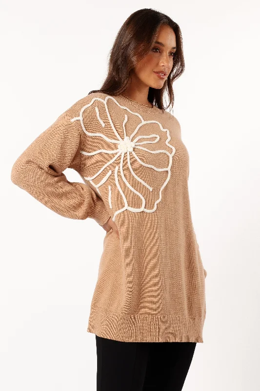 Carmello Flower Knit Sweater - Mocha