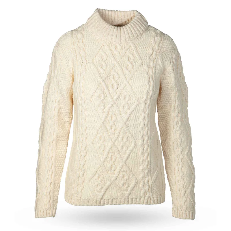 Faux Turtleneck Aran Knit Sweater- Cream