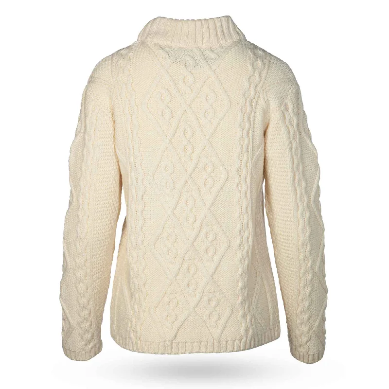 Faux Turtleneck Aran Knit Sweater- Cream