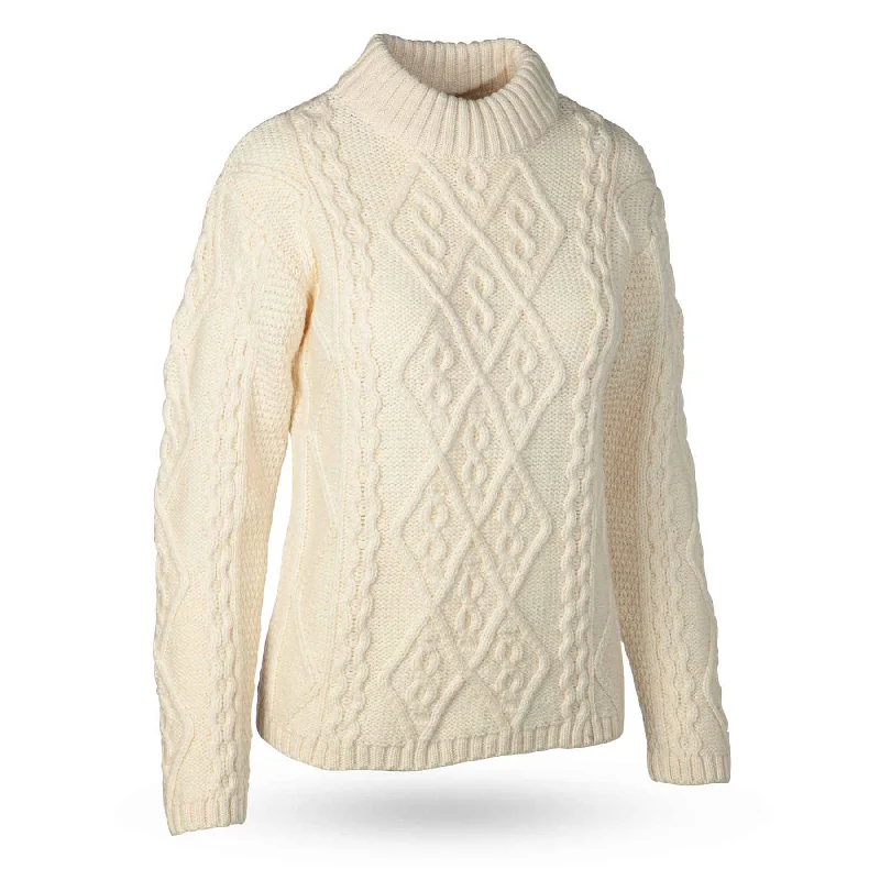 Faux Turtleneck Aran Knit Sweater- Cream