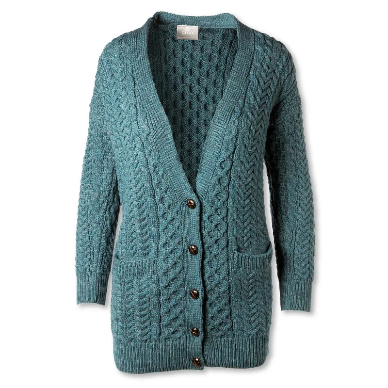 Aran Knit Boyfriend Cardigan- Teal