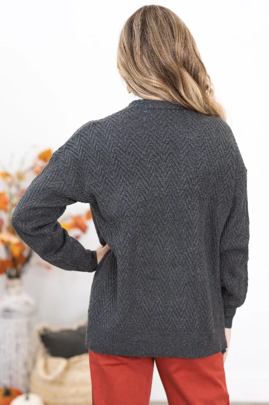 Charcoal Tonal Chevron Cardigan