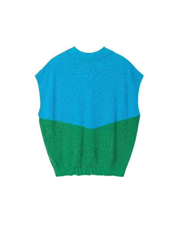 Color Blocking Polo Neck Pullover