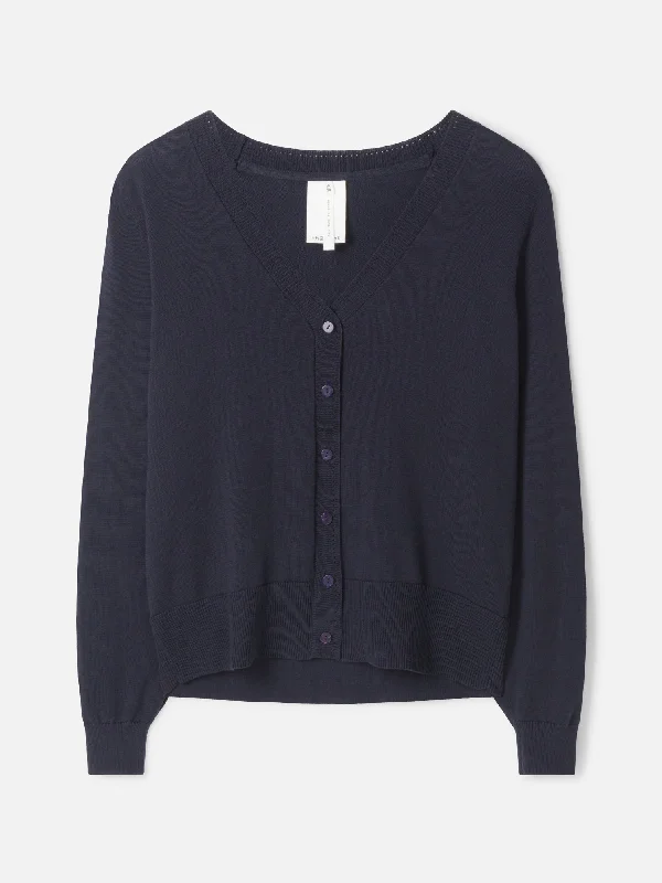 Dotti Organic Cotton V-Neck Cardigan - Navy