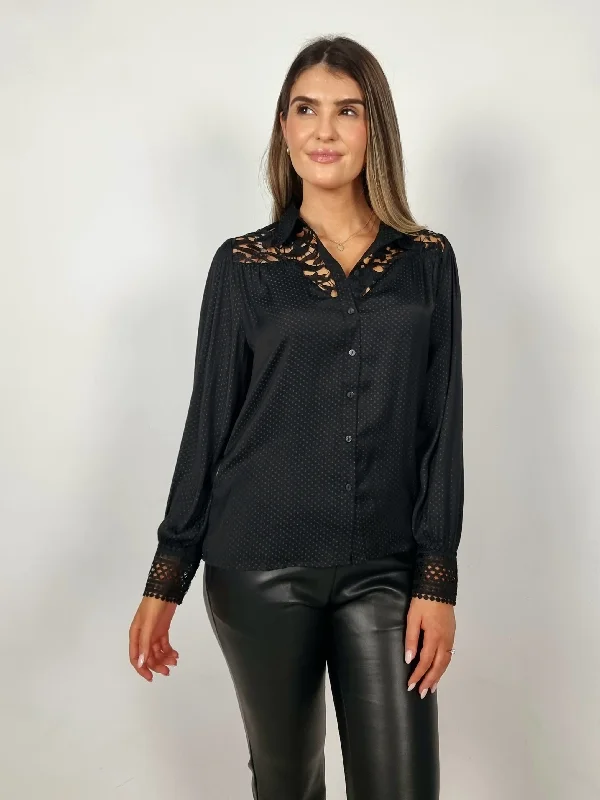 Esqualo Black Lace Jacquard Blouse