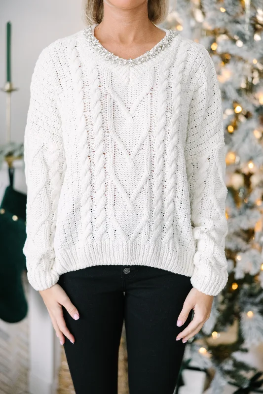 Fate: Just A Thought Cream White Embellished Sweater