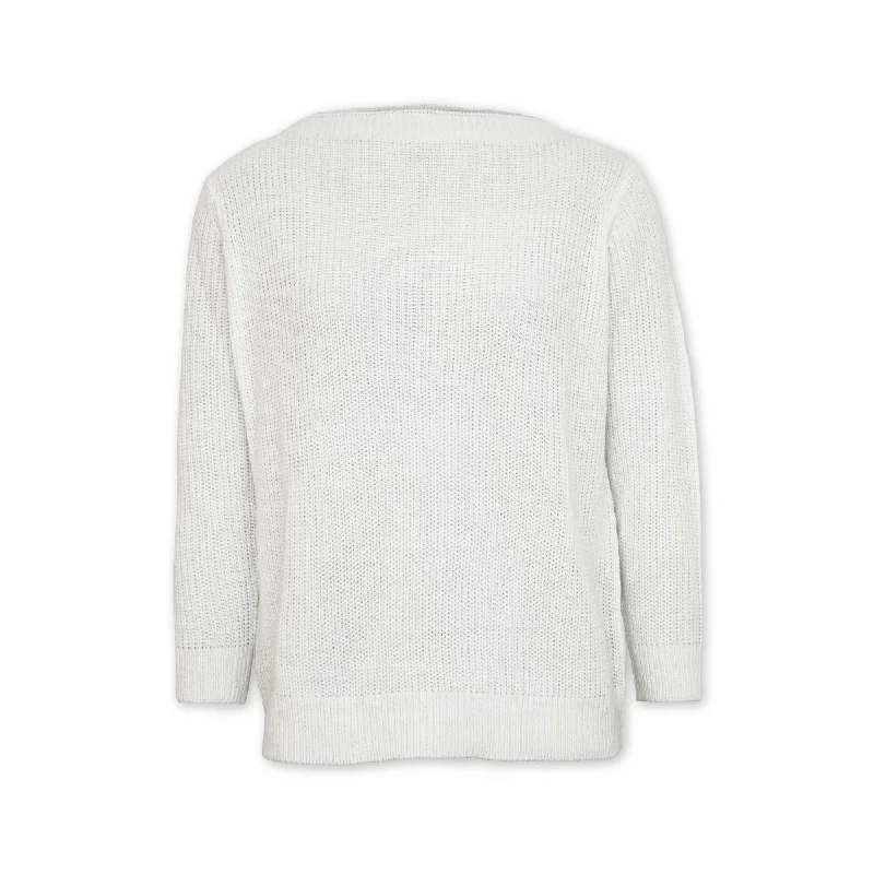 Fisherman Rib Boat Neck Jumper - White