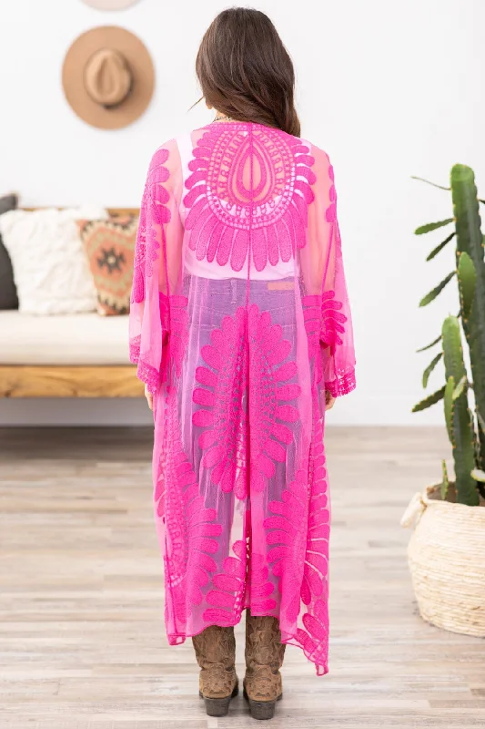 Fuchsia Lace Mid Length Kimono