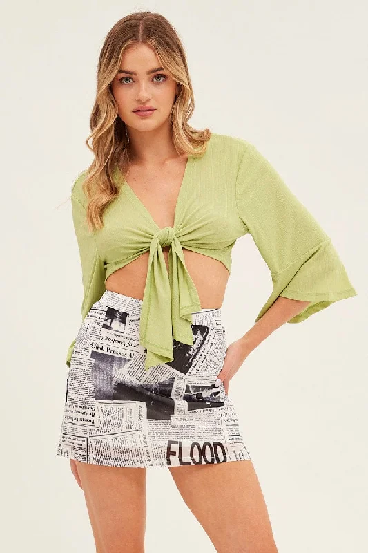 Green Crop Cardigan Tie Up