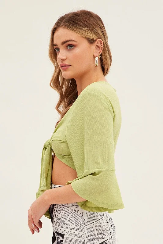 Green Crop Cardigan Tie Up