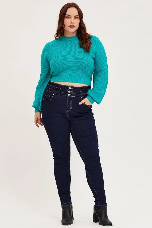 Green Jumper Round Neck Long Sleeve Crop Knit