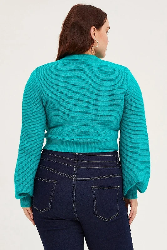 Green Jumper Round Neck Long Sleeve Crop Knit