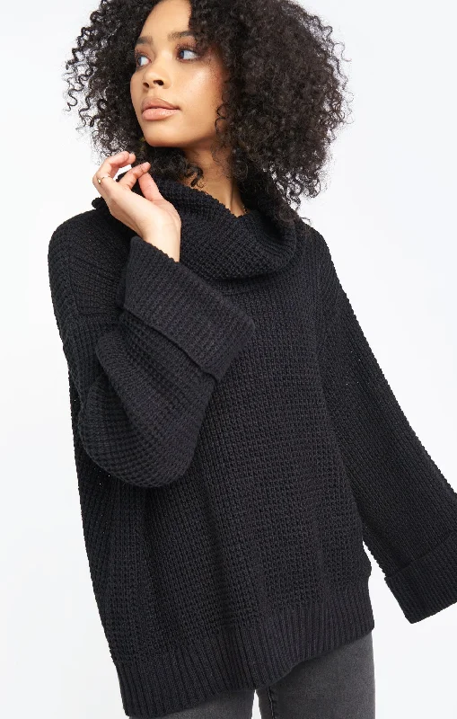 Hicks Sweater ~ Black Waffle Knit