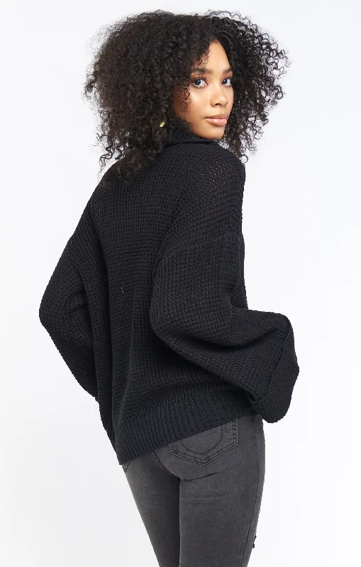 Hicks Sweater ~ Black Waffle Knit