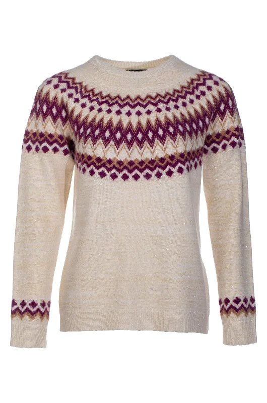 Crew neck Fairisle detail Jersey | Cream/Berry/Taupe | 6961ZZ