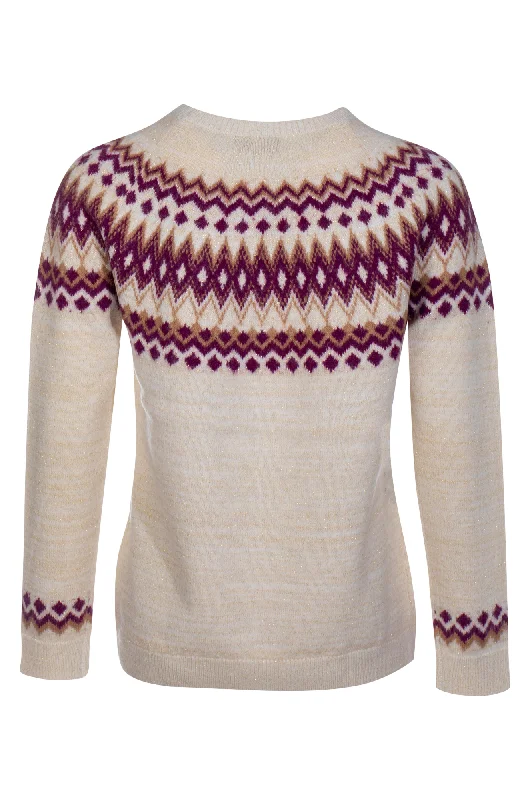 Crew neck Fairisle detail Jersey | Cream/Berry/Taupe | 6961ZZ