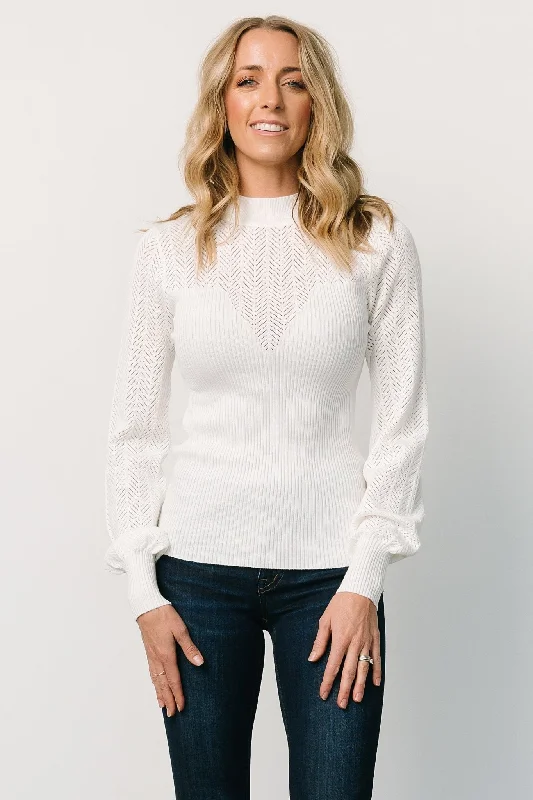 Kenzie Pointelle Sweater Top | Off White