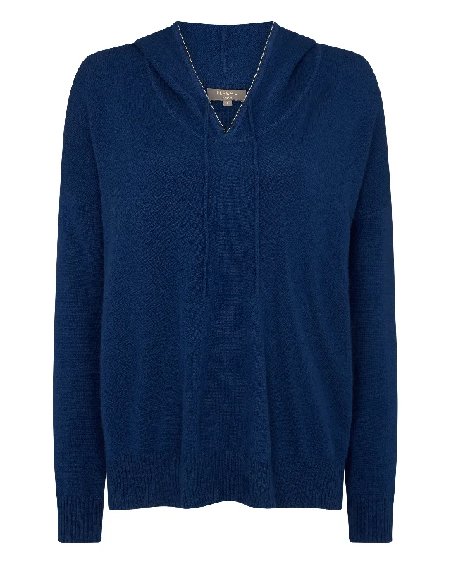 Women's Maya Metal Trim Cashmere Hoodie French Blue