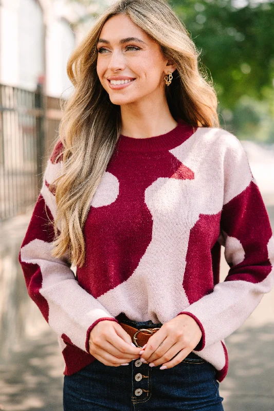 Move On Over Burgundy Red Cow Print Sweater