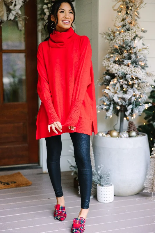 On Your Watch Red Turtleneck Tunic Sweater