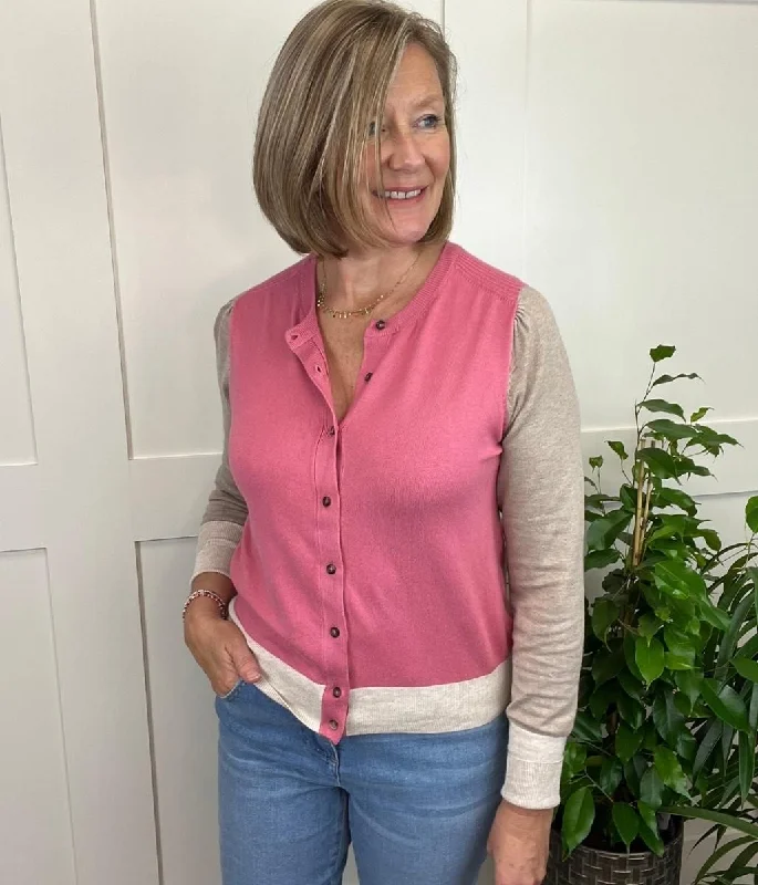 Pink Colour Block Cardigan