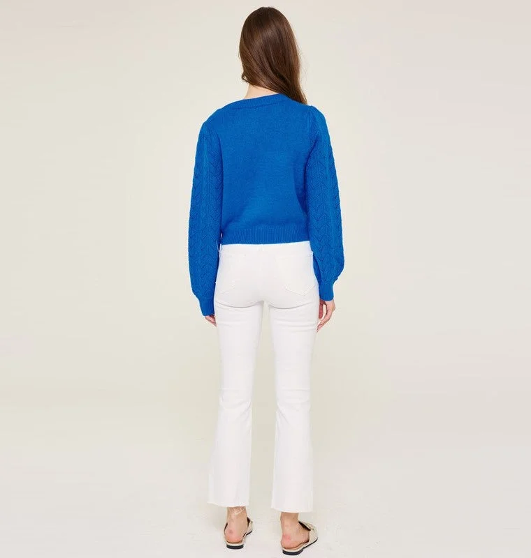 Pointelle Knit Cardigan (Brilliant Blue)