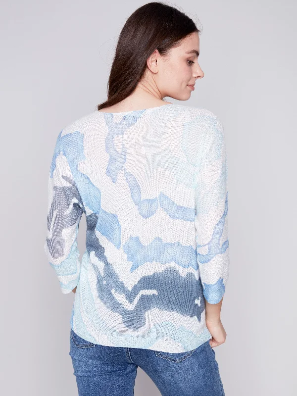 Printed Dolman Sweater - Indigo